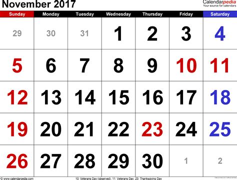 Calendar Of November 2017