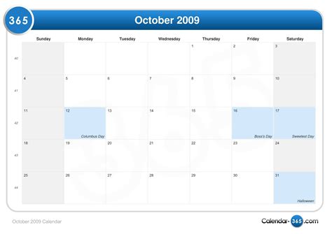 Calendar Of October 2009