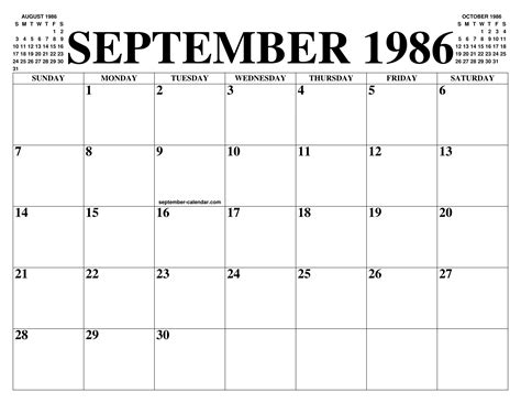 Calendar Sept 1986