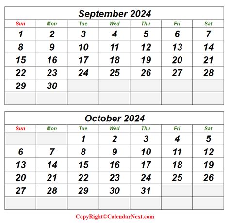 Calendar September And October 2024