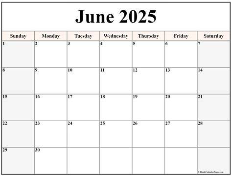 Calendar Template June 2025