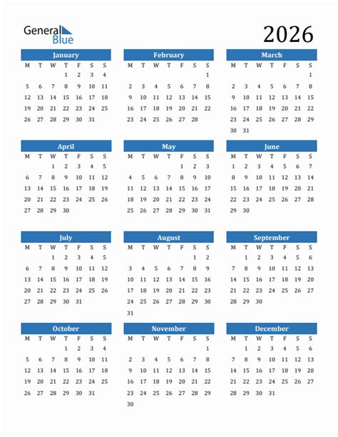 Calendar With Monday Start