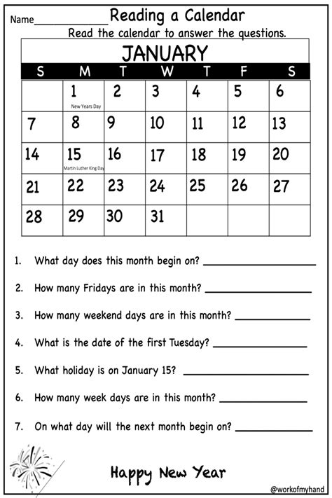 Calendar Worksheets For Kindergarten