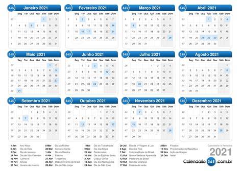 Calendario 2021 Printable