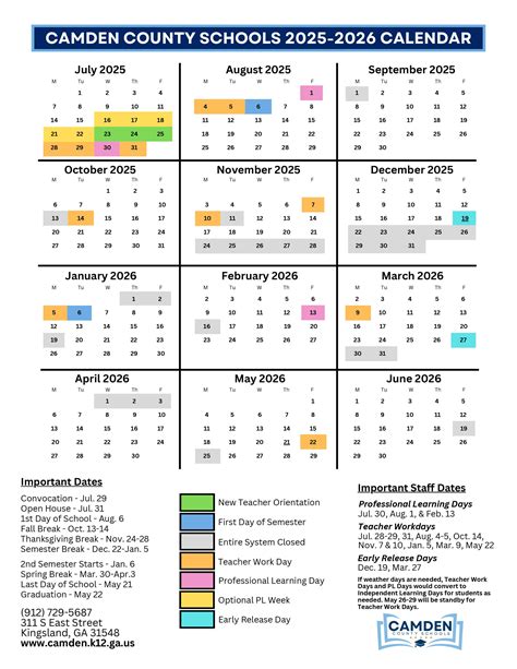 Camden Schools Calendar
