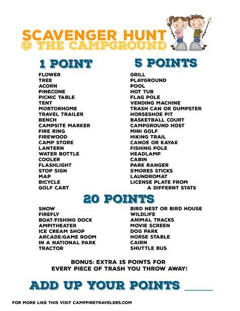 Camp Scavenger Hunt Printables