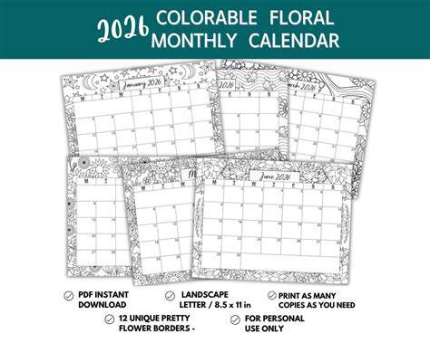 calendar colouring pages