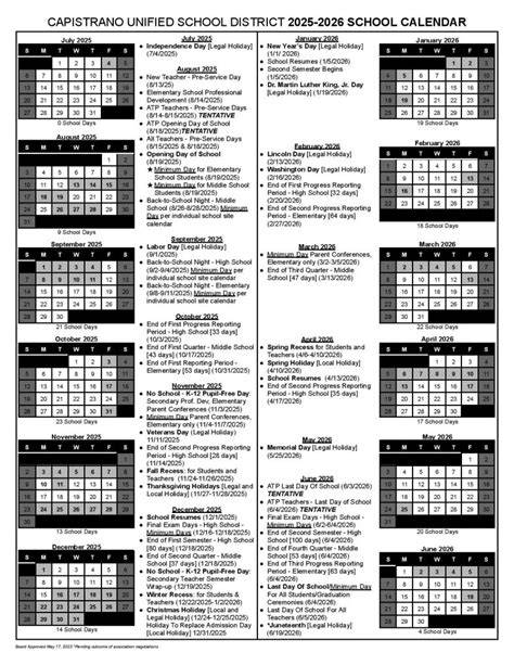 Capistrano Unified Calendar