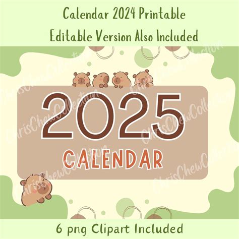 Capybara Calendar 2025