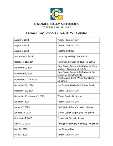 Carmel Schools Calendar