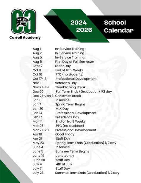 Carroll Academic Calendar