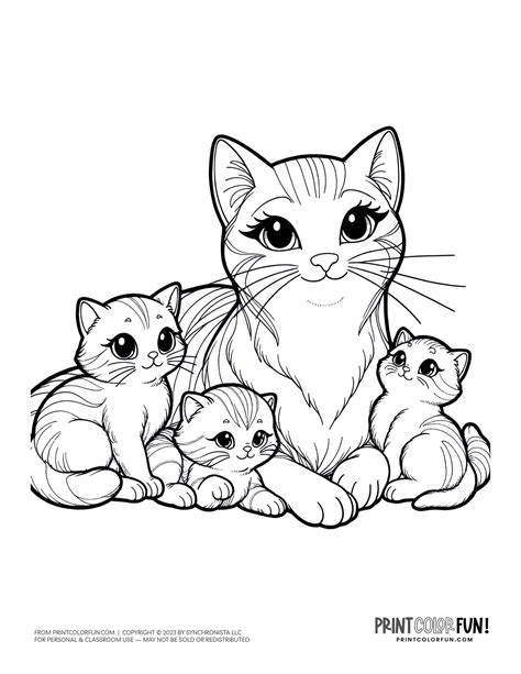Cat And Kittens Coloring Pages