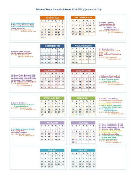 Catholic Schools Calendar
