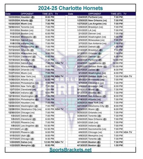 Charlotte Hornets Schedule 2024 25 Printable
