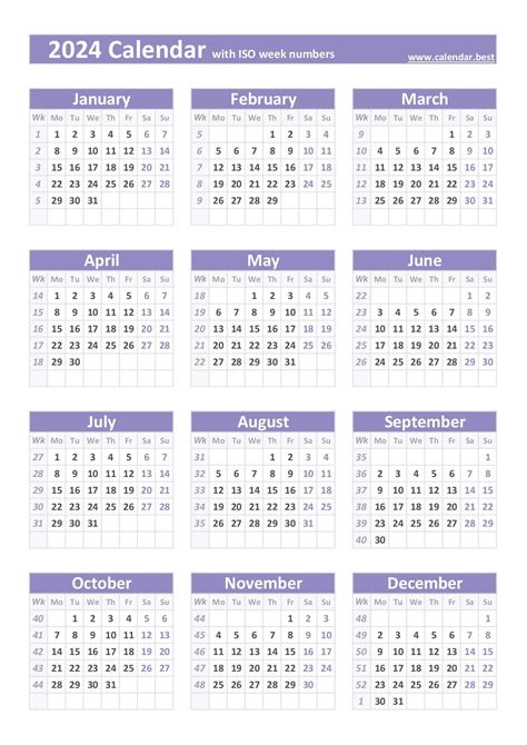 calendar with week numbers