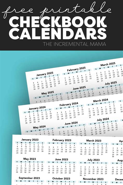 Checkbook Size Calendar