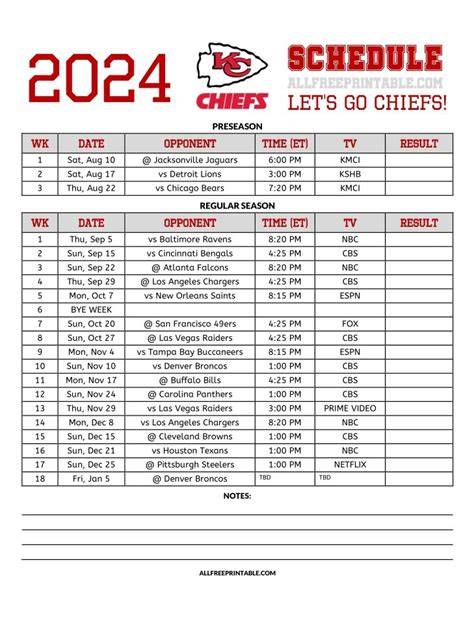 Chiefs Schedule 2024 25 Printable