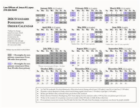 Child Support Texas Calendar