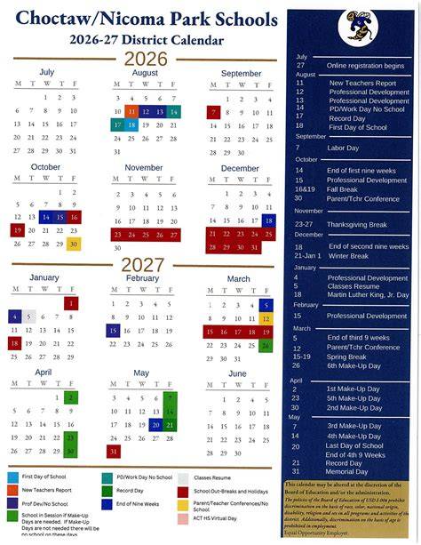 Choctaw Nicoma Park Schools Calendar