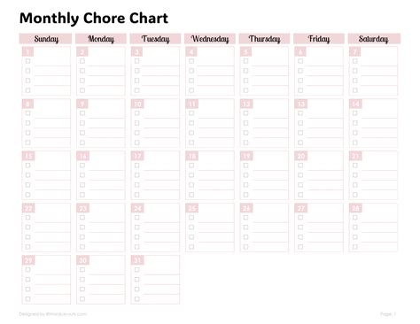 Chore Calendar Template