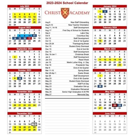 Christ Academic Calendar
