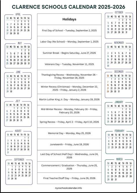 Clarence Schools Calendar
