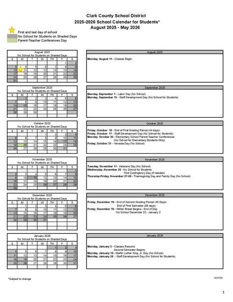 Clark County 2025 School Calendar