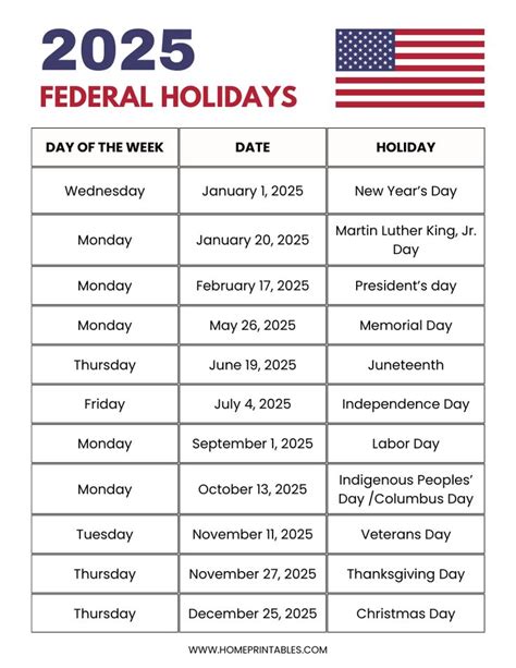 2025 holidays calendar