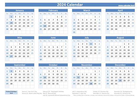 calendar 2024 with holidays