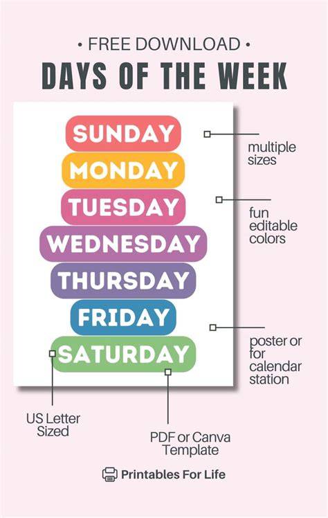 calendar days of the week printables