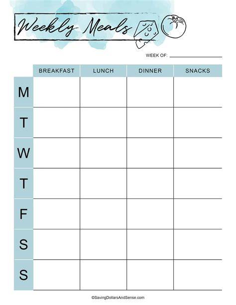 College Meal Plan Calendar