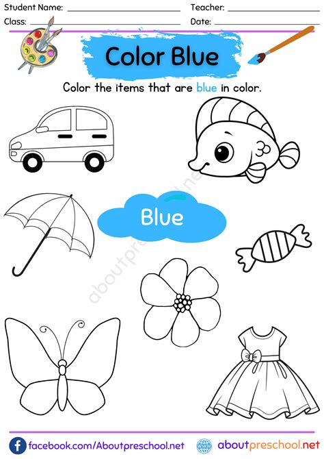 Color Blue Worksheets For Preschool