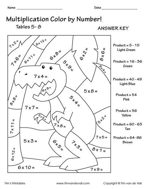 Color By Number Multiplication Worksheets