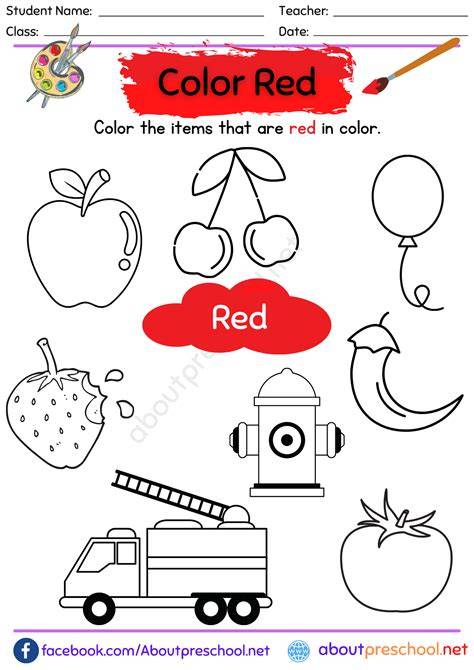 Color Red Worksheets For Preschool