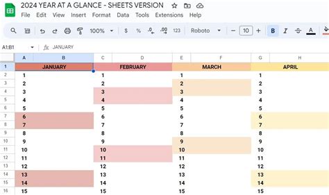 google sheet calendar template