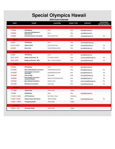 special olympics calendar