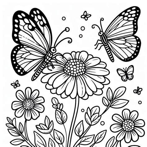 Coloring Pages Flowers Butterflies