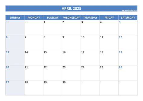 calendar for april 2025