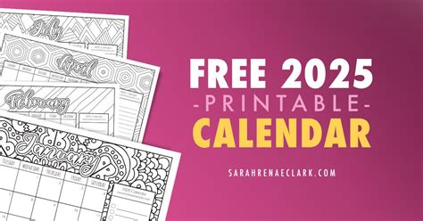 free printable coloring calendar 2025