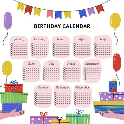 birthday calendar template