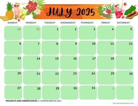 july 2025 printable calendar