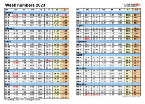 2023 calendar with week numbers excel