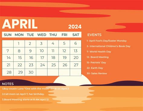 april 2024 calendar