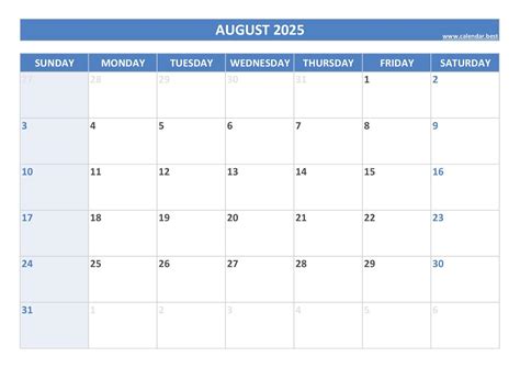 august 2025 calender