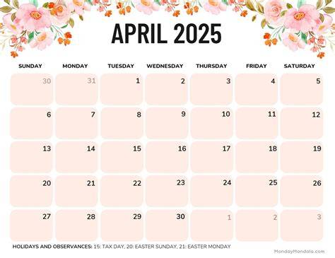 calendar for april 2025