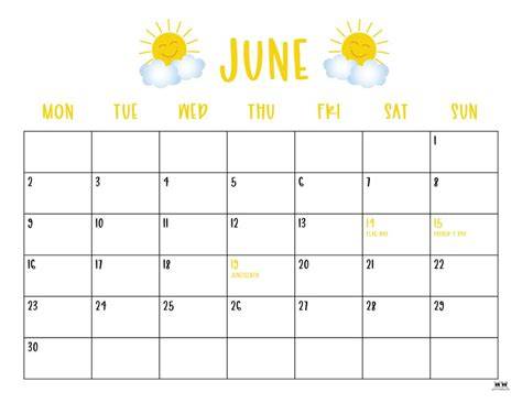 june calendar page printable