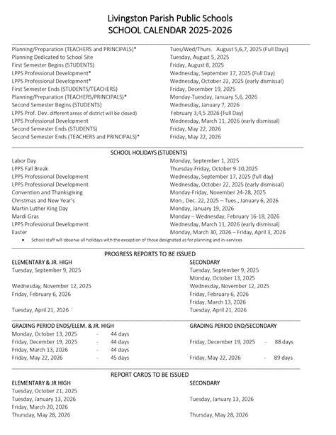 livingston parish schools calendar