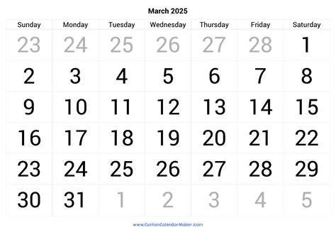 march 2025 calendar