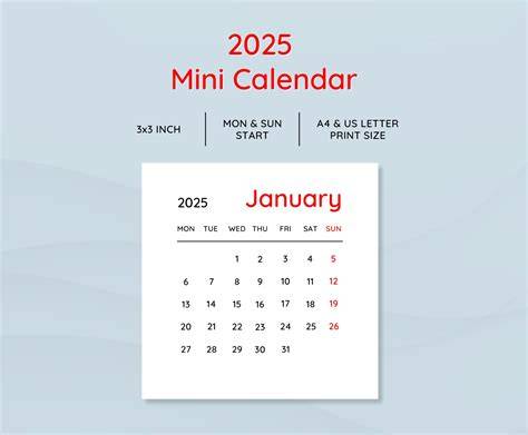 small calendar 2025