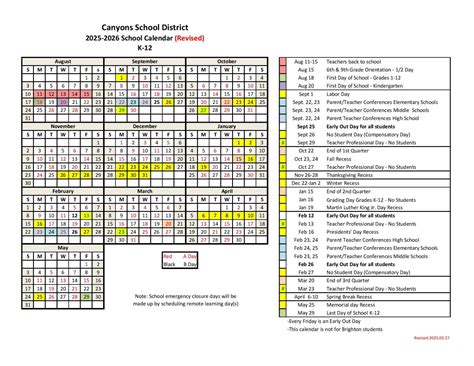 canyons school district calendar